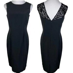 Kathy Che Lace V-Back Detail‎ Sheath Midi Dress Women's 8 Black Sleeveless Lined